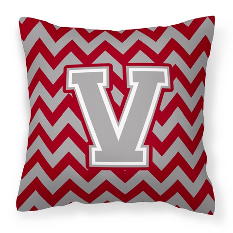 CJ1043-VPW1414 Letter V Chevron Crimson & Grey Fabric Decorative Pillow