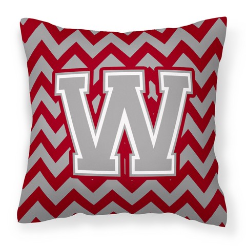 CJ1043-WPW1414 Letter W Chevron Crimson & Grey Fabric Decorative Pillow