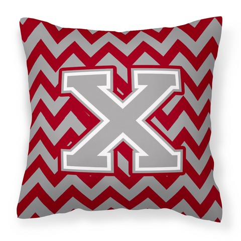 CJ1043-XPW1414 Letter X Chevron Crimson & Grey Fabric Decorative Pillow