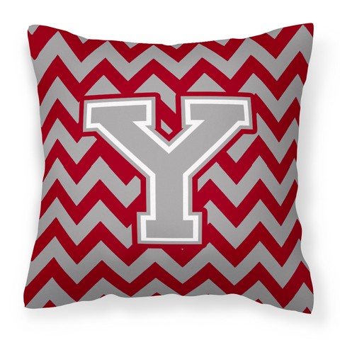 CJ1043-YPW1414 Letter Y Chevron Crimson & Grey Fabric Decorative Pillow