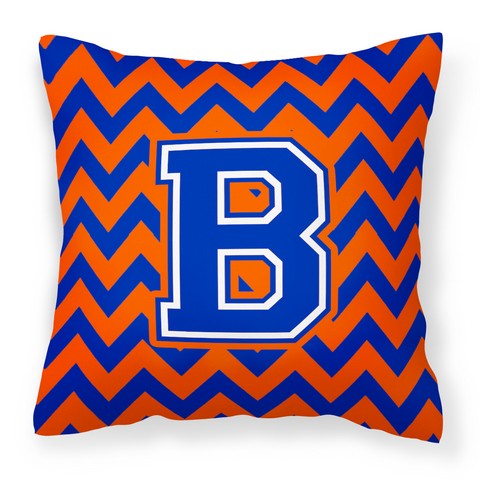 Letter B Chevron Orange & Blue Fabric Decorative Pillow - 14 x 3 x 14 in.