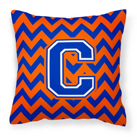 Letter C Chevron Orange & Blue Fabric Decorative Pillow - 14 x 3 x 14 in.