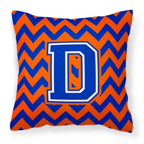 Letter D Chevron Orange & Blue Fabric Decorative Pillow - 14 x 3 x 14 in.