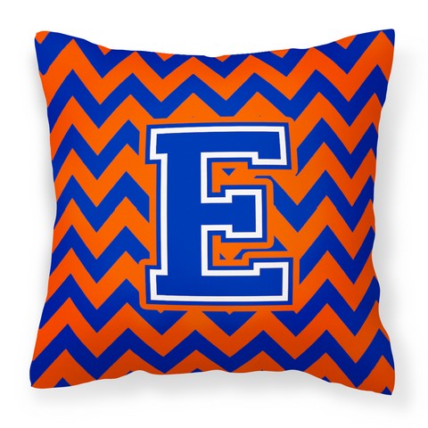 Letter E Chevron Orange & Blue Fabric Decorative Pillow - 14 x 3 x 14 in.