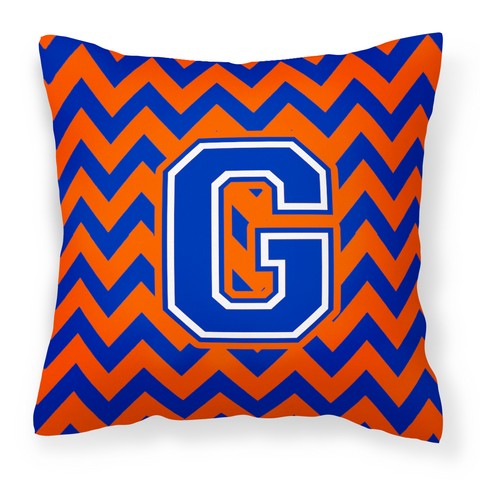 Letter G Chevron Orange & Blue Fabric Decorative Pillow - 14 x 3 x 14 in.