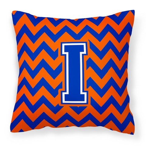 Picture of Carolines Treasures CJ1044-IPW1414 Letter I Chevron Orange & Blue Fabric Decorative Pillow, 14 x 3 x 14 in.