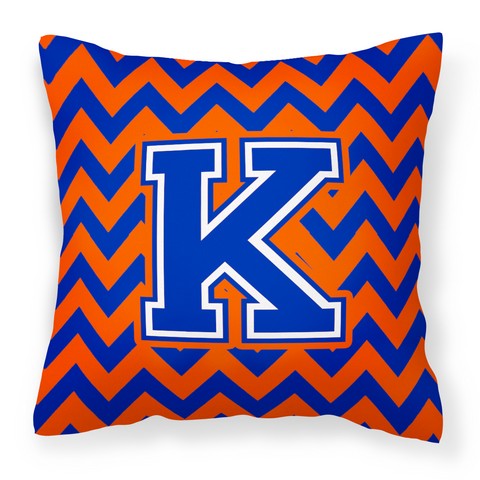 Letter K Chevron Orange & Blue Fabric Decorative Pillow - 14 x 3 x 14 in.