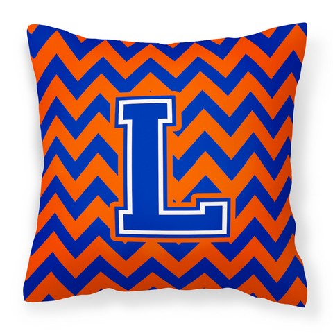 Letter L Chevron Orange & Blue Fabric Decorative Pillow - 14 x 3 x 14 in.