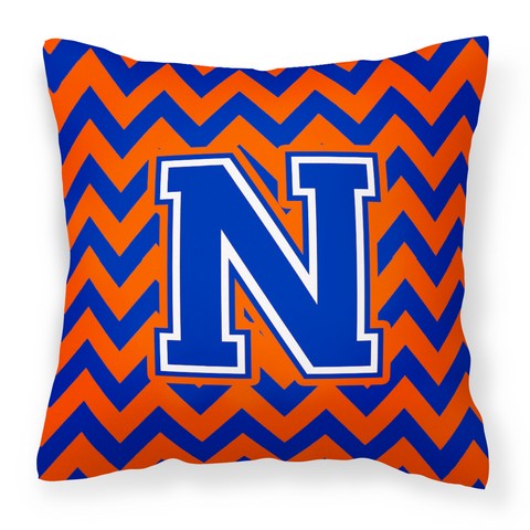 Letter N Chevron Orange & Blue Fabric Decorative Pillow - 14 x 3 x 14 in.