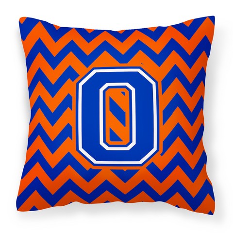 Letter O Chevron Orange & Blue Fabric Decorative Pillow - 14 x 3 x 14 in.