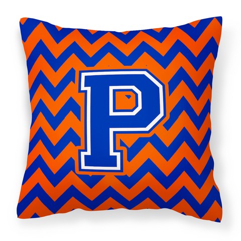 Letter P Chevron Orange & Blue Fabric Decorative Pillow - 14 x 3 x 14 in.