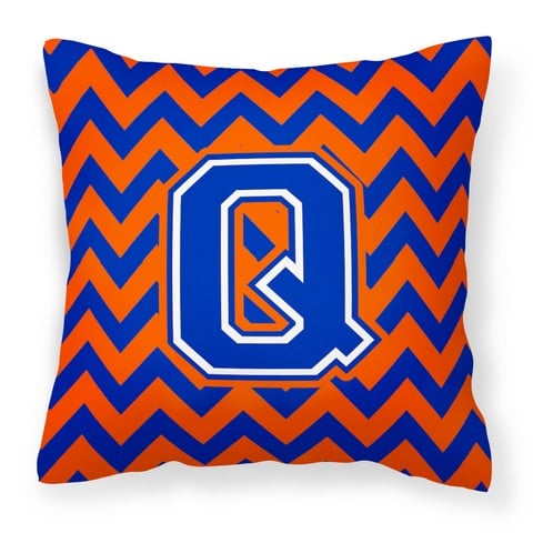 Letter Q Chevron Orange & Blue Fabric Decorative Pillow - 14 x 3 x 14 in.
