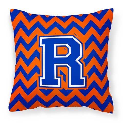 Letter R Chevron Orange & Blue Fabric Decorative Pillow - 14 x 3 x 14 in.
