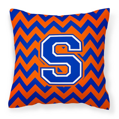 Letter S Chevron Orange & Blue Fabric Decorative Pillow - 14 x 3 x 14 in.
