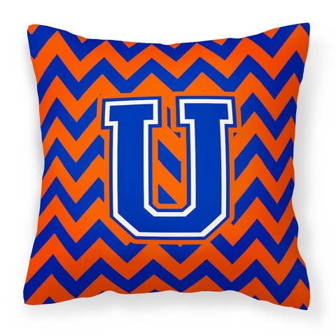 Letter U Chevron Orange & Blue Fabric Decorative Pillow - 14 x 3 x 14 in.