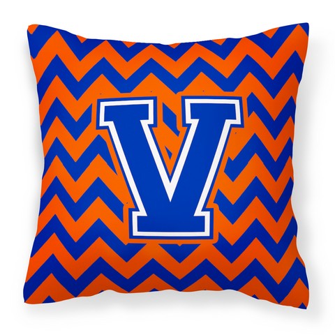 Letter V Chevron Orange & Blue Fabric Decorative Pillow - 14 x 3 x 14 in.