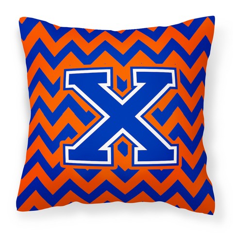 Picture of Carolines Treasures CJ1044-XPW1414 Letter X Chevron Orange & Blue Fabric Decorative Pillow, 14 x 3 x 14 in.