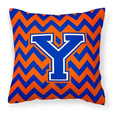 Letter Y Chevron Orange & Blue Fabric Decorative Pillow - 14 x 3 x 14 in.