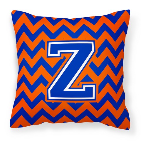 Letter Z Chevron Orange & Blue Fabric Decorative Pillow - 14 x 3 x 14 in.