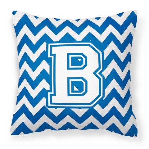 Letter B Chevron Blue & White Fabric Decorative Pillow - Blue & White - 14in. H x 3in. W x 14in. L