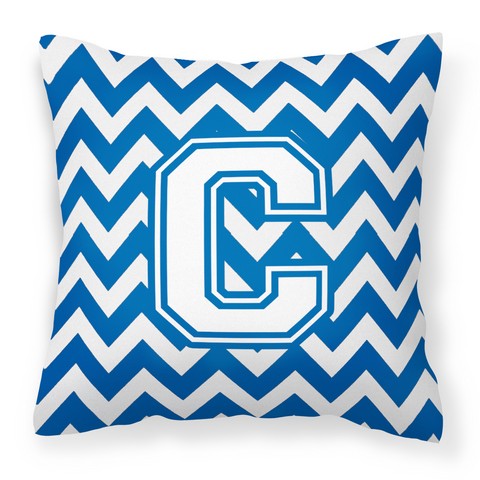 Letter C Chevron Blue & White Fabric Decorative Pillow - Blue & White - 14in. H x 3in. W x 14in. L