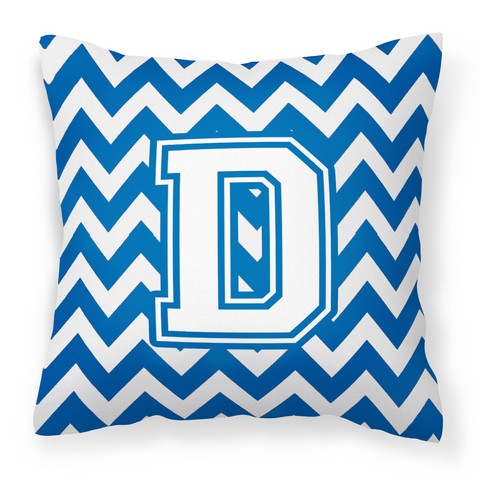 Letter D Chevron Blue & White Fabric Decorative Pillow - Blue & White - 14in. H x 3in. W x 14in. L