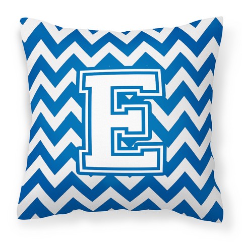 Letter E Chevron Blue & White Fabric Decorative Pillow - Blue & White - 14in. H x 3in. W x 14in. L