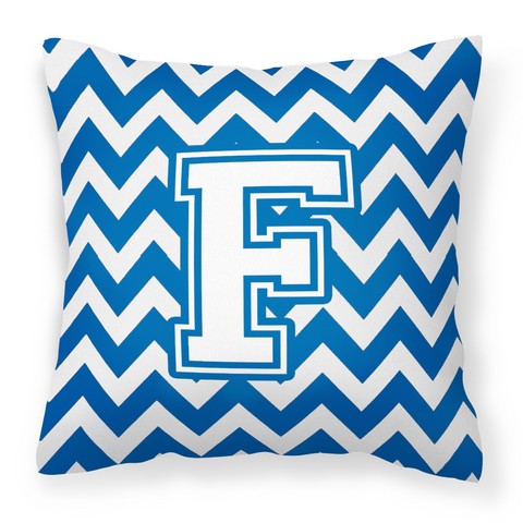 Letter F Chevron Blue & White Fabric Decorative Pillow - 14 x 3 x 14 in.