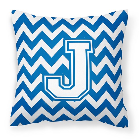 Letter J Chevron Blue & White Fabric Decorative Pillow - 14 x 3 x 14 in.