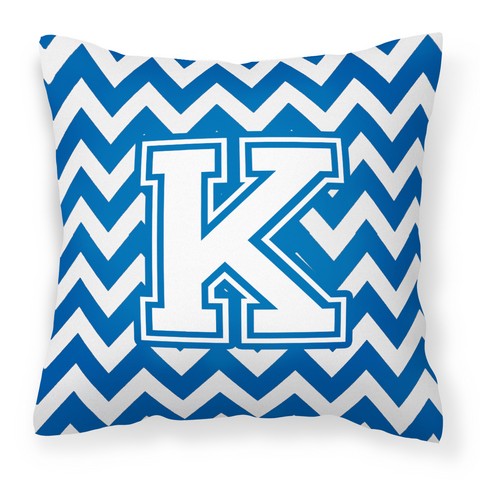 Letter K Chevron Blue & White Fabric Decorative Pillow - Blue & White - 14in. H x 3in. W x 14in. L