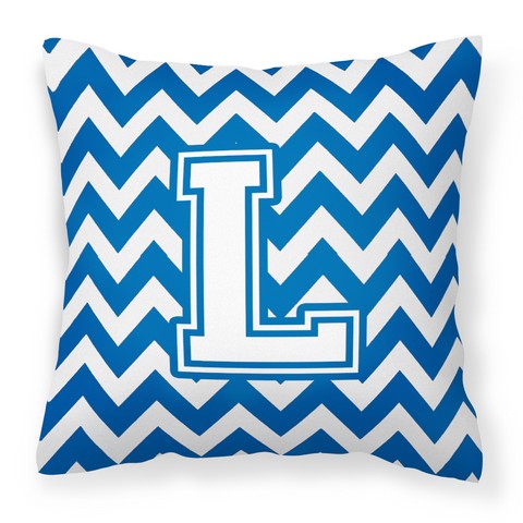 Letter L Chevron Blue & White Fabric Decorative Pillow - 14 x 3 x 14 in.