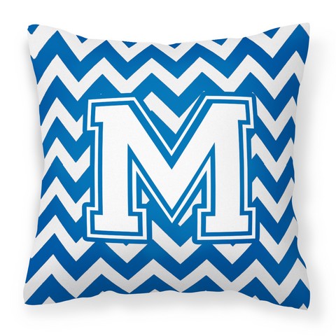 Letter M Chevron Blue & White Fabric Decorative Pillow - Blue & White - 14in. H x 3in. W x 14in. L