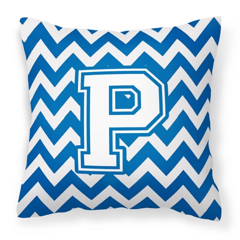 Letter P Chevron Blue & White Fabric Decorative Pillow - Blue & White - 14in. H x 3in. W x 14in. L