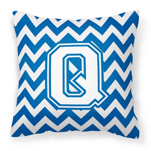 Letter Q Chevron Blue & White Fabric Decorative Pillow - Blue & White - 14in. H x 3in. W x 14in. L