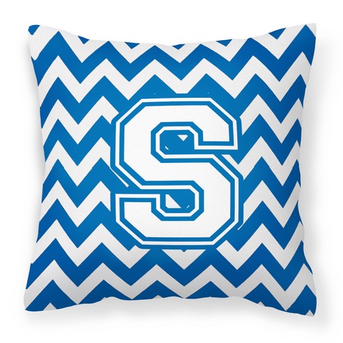 Letter S Chevron Blue & White Fabric Decorative Pillow - Blue & White - 14in. H x 3in. W x 14in. L