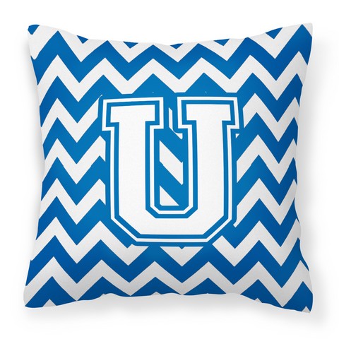 Picture of Carolines Treasures CJ1045-UPW1414 Letter U Chevron Blue & White Fabric Decorative Pillow, 14 x 3 x 14 in.