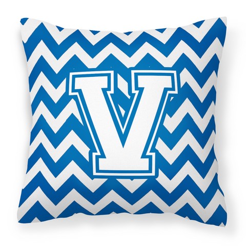Letter V Chevron Blue & White Fabric Decorative Pillow - Blue & White - 14in. H x 3in. W x 14in. L