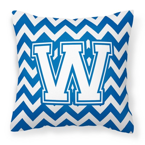 Letter W Chevron Blue & White Fabric Decorative Pillow - 14 x 3 x 14 in.