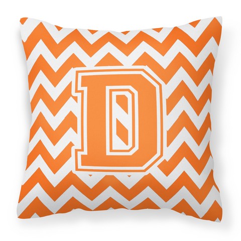 CJ1046-DPW1414 Letter D Chevron Orange & White Fabric Decorative Pillow
