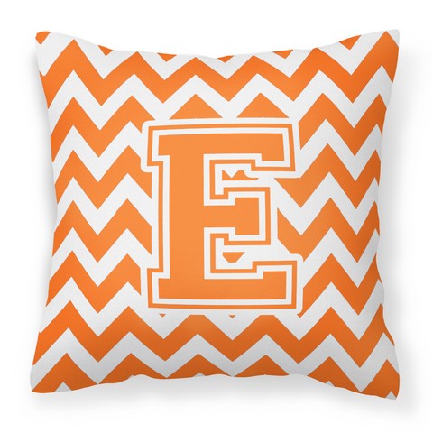 CJ1046-EPW1414 Letter E Chevron Orange & White Fabric Decorative Pillow