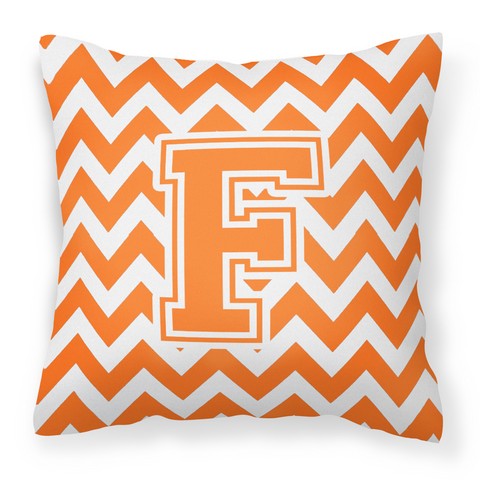CJ1046-FPW1414 Letter F Chevron Orange & White Fabric Decorative Pillow