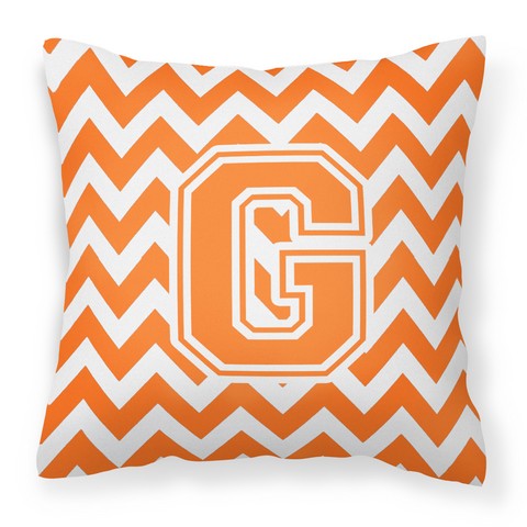 Picture of Carolines Treasures CJ1046-GPW1414 Letter G Chevron Orange & White Fabric Decorative Pillow