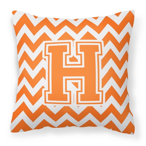 Letter H Chevron Orange & White Fabric Decorative Pillow