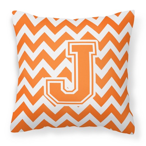 CJ1046-JPW1414 Letter J Chevron Orange & White Fabric Decorative Pillow