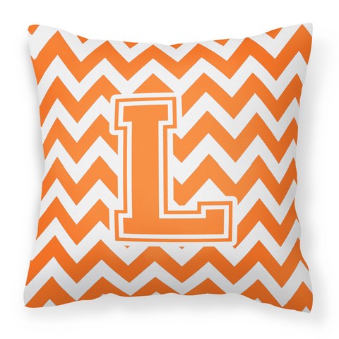 Letter L Chevron Orange & White Fabric Decorative Pillow