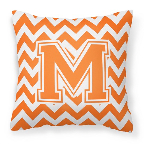 Picture of Carolines Treasures CJ1046-MPW1414 Letter M Chevron Orange & White Fabric Decorative Pillow