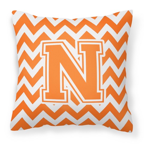 Letter N Chevron Orange & White Fabric Decorative Pillow