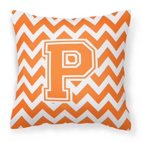 CJ1046-PPW1414 Letter P Chevron Orange & White Fabric Decorative Pillow