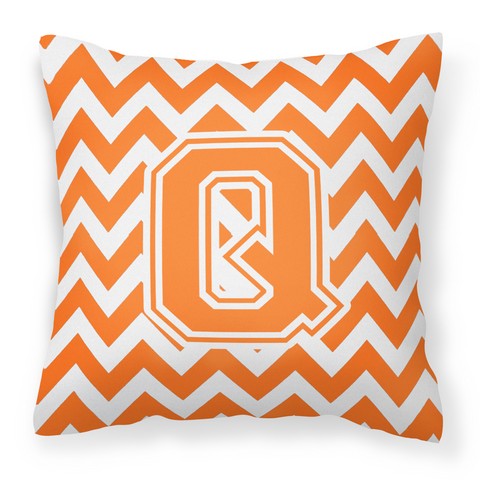 CJ1046-QPW1414 Letter Q Chevron Orange & White Fabric Decorative Pillow