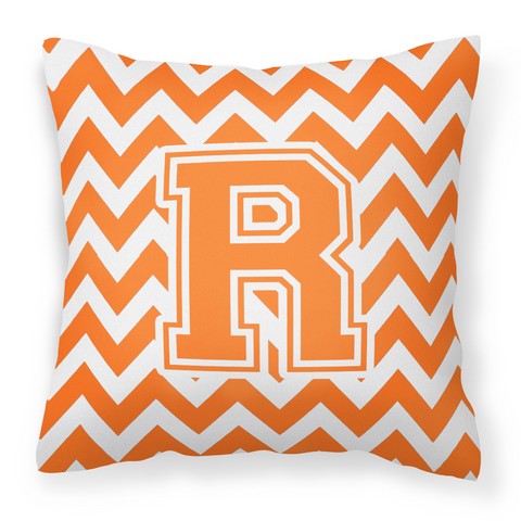 Letter R Chevron Orange & White Fabric Decorative Pillow